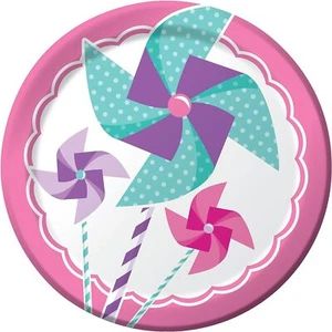 Turning One Girl Pinwheel Toy Pastel Cute Birthday Party 7" Paper Dessert Plates - Picture 1 of 1