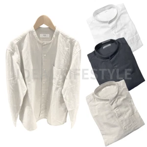 UNIQLO Cotton Linen Stand Collar Shirt S-4XL Long-Sleeve Men 474511 NWT - Picture 1 of 13