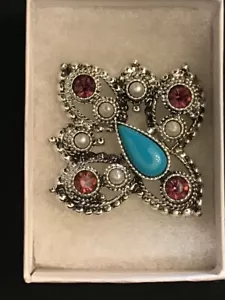 Sarah Coventry 1974 strass viola imperiale, turchese, finta perla, argento - Foto 1 di 8