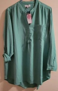 Buckhead Betties Blouse New 2X Emerald Bristol Shirt Tunic Green W/Gold Buttons - Picture 1 of 7