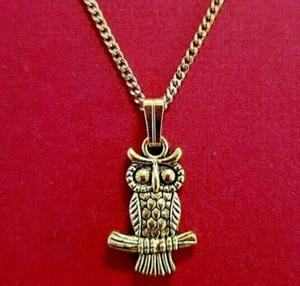 Owl Necklace Gold Plated Charm Pendant n Chain small Clever Wisdom Knowledge - Picture 1 of 6
