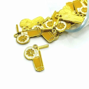 4, 20 or 50 BULK pcs Yellow Enamel Lemonade Glass Summer Charms-US Seller-YL814 - Picture 1 of 4