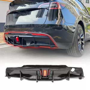For 21-23 Tesla Model Y 4DR Rear Bumper Diffuser Lip W/ LED Glossy Black Painted - Picture 1 of 7