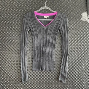 Arizona Jean co. Gray Cable Knit V Neck Pullover Sweater Women's Size Small - Picture 1 of 7