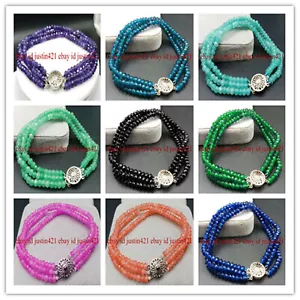 3 Rows Faceted 2x4mm Topaz/Jade/Agate Rondelle Gems Beads Bracelet 7.5'' AAA - Picture 1 of 32