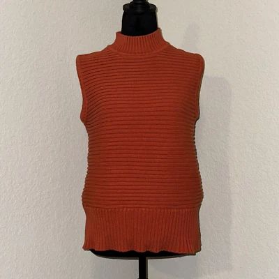 Suéter Grace Elements Para Mujer XL Algodón Naranja Óxido Sin Mangas Acanalado Cuello Simulado Foto 1 de 4