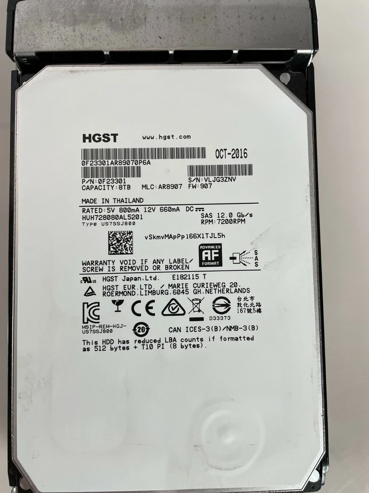 HITACHI 8TB SAS 7.2K 12Gbps 3.5" Ultrastar He8 512e Hard Drive HUH728080AL5201 - Image 1 of 1