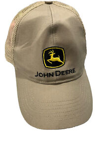 John Deere Hat Logo Sz Youth Twill Beige Adjustable Snap Back Mesh Cap