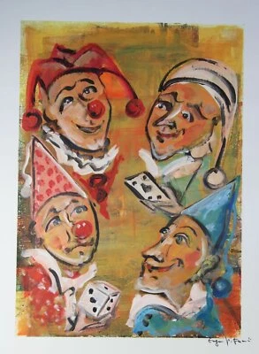 B8/ Eugen Virgil Facio - 4 Clown Köpfe , ca. 100x70 cm. - handsigniert (3)/H - Bild 1 von 4