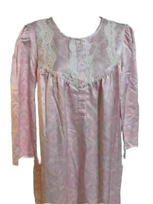 Camisón Miss Elaine Rosa Satinado Manga Larga 4B Borde de Encaje Algodón Espalda Pequeño L Foto 1 de 4
