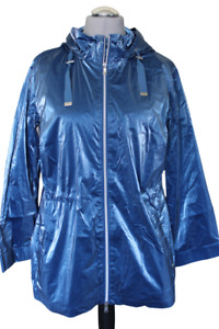 🌸Sheego Damen Regenjacke mit Kapuze Jacke Metallic - Optik Blau 46 - 56 Sommer