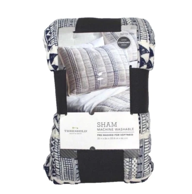 Almohada estándar Threshold Cotton Global Stripe azul blanco nueva con etiquetas Foto 1 de 3