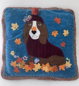 Handmade Fall Basset Hound Reading Throw Pillow Large 22” X 22” - Picture 1 of 7
