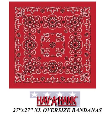 Hav-A-Hank XL BIG SUPER OVER-SIZED RED PAISLEY 27" BANDANA Head Neck Face Scarf - Image 1 of 2