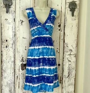 Calvin Klein Size Large Womans Blue White Striped Cotton Casual Sleeveless Dress - Picture 1 of 7