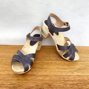 🌸 Womens Bosabo Leather & Wood Wooden Clogs Heels Sandals Shoes Size 39 8 - Picture 1 of 8