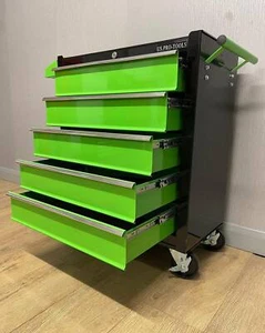 US PRO TOOLS GREEN BLACK STEEL CHEST TOOL BOX ROLLER CABINET 5 DRAWERS - Picture 1 of 12