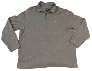 Polo Ralph Lauren Men's Quarter Zip Pullover Jumper Sweater XL Gray White Pony - Picture 1 of 8