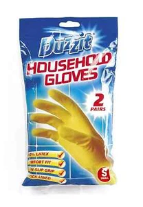Duzzit Household Gloves Latex Rubber Non -Slip - All Cleaning Purpose - 2 Pairs - Picture 1 of 4