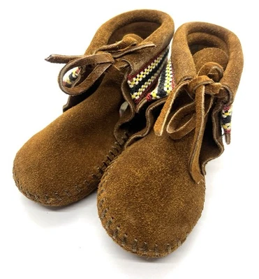Mocasines de bebé vintage Minnetonka Pa-Poo-Shu #1102 talla 5 marrón gamuza nuevos en caja años 80 Foto 1 de 4