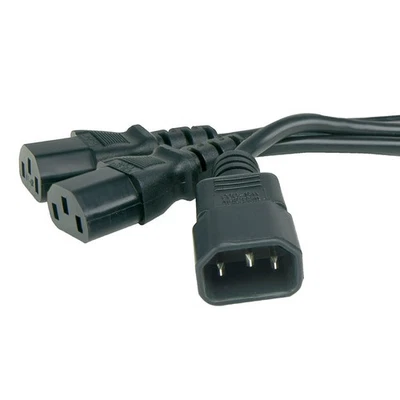 2m IEC Splitter Cable 2 x C13 plugs to 1 x C14 Socket Y Lead 1m + 1m - Image 1 of 3