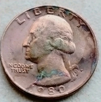 Washington Quarter 1980 P Missing Coat layers Bronze Color Coin - Image 1 of 4