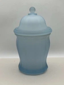 Vintage Indiana Glass Blue Satin Frosted Apothecary Jar w/Lid - Picture 1 of 4