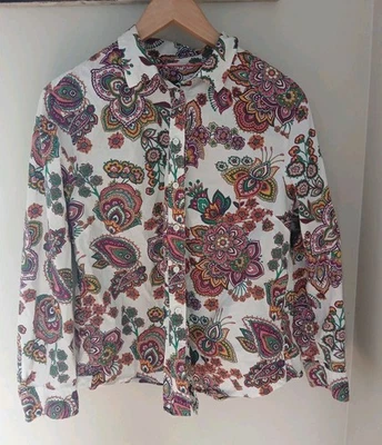 Рубашка Talbots Petite из хлопка на пуговицах спереди большого размера XLP белая нежная пейсли - Изображение 1 из 4