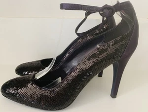 Scarpe corte KAREN MILLEN nere paillettes cinturino alla caviglia viola tacco e cinturino UK 6 - Foto 1 di 8