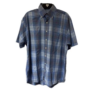 Gant Shirt Mens Large Blue Checked Short Sleeve Hampton 50s Twill Sport Fit - Picture 1 of 11