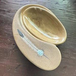 Vtg Betty Selby Feather Ashtray Pueblo Pottery 1988 7” Trinket Dish Hand Painted - Picture 1 of 9