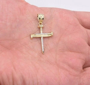 Christmas Gift Screw Nail Cross Charm Pendant 14K Two Tone Gold Plated - Picture 1 of 3