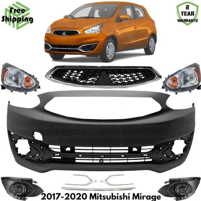 Front Bumper Cover Paintable & Headlights Kit For 2017-2020 Mitsubishi Mirage Foto 1 de 4