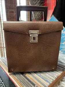 Vintage 45 7” Vinyl Record Storage Box Case Lightweight Faux Brown Leather - Picture 1 of 7