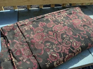 Exquisite Vintage Polyester Floral Fabric W22” XL5Yds Pink Black Metallic A20 - Picture 1 of 4