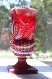 Vintage Red Imperial Glass End Of Day Swirl Slag Pedestal Vase w/ Dancing Nymphs - Picture 1 of 24