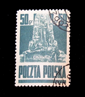 Estampillas de Polonia Scott 345 Grunwald Monumento Cracovia 50 GR 1944 usadas goma opaca Foto 1 de 2