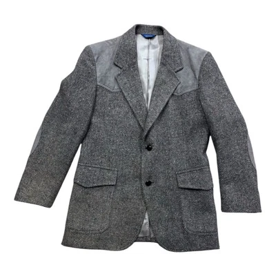 Pendleton Gray Tweed Blazer Jacket Wool Western Cowboy Coat Suede Yoke Size 40 - Image 1 of 4