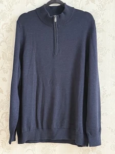 L.L. Bean Wool Sweater Mens Sz XXL 1/4 Zip 100% Merino Wool Navy Blue Preppy - Picture 1 of 8