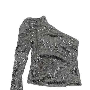 Pailletten Top One Shoulder Silber Puffärmel Langarm Gr. S Shein Silvester - Bild 1 von 6
