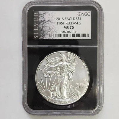 Silver Eagle 2015, NGC MS70 primeros lanzamientos etiqueta negra Foto 1 de 2