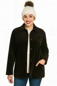 Abrigo Chaqueta Eileen Fisher MP M Petite Pana Granero Marrón Oscuro Bolsillos - Imagen 1 de 8