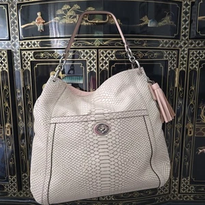 Coach Cream Park Python Embossed Leather Hobo F24383 Pink & Tan Limited Ed '13 - Picture 1 of 24
