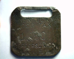 1951 KENTUCKY DOG TAX JEFFERSON CO. DAMAGE IN AREA FOR COLLAR ORIGINAL FAST SHIP - Picture 1 of 2