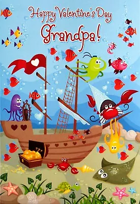 Cute VALENTINE'S DAY Card FOR GRANDPA, Pirate Ship — Millbrook Studio + Envelope - Image 1 of 4