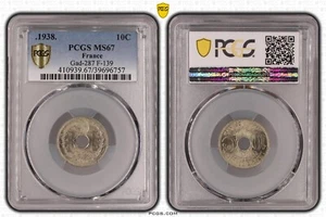 France: GEM BU 10 centimes .1938. PCGS MS67 - Picture 1 of 2