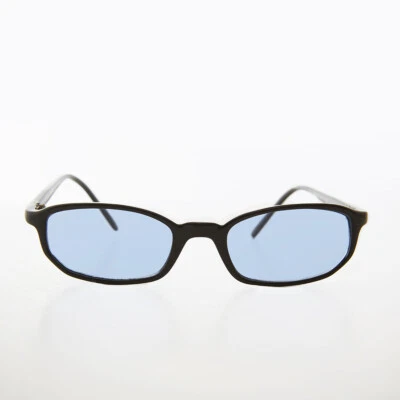 Small Black Rectangle Blue Lens Vintage Sunglasses - Bard  - Image 1 of 3