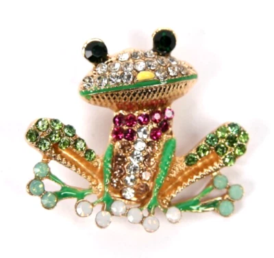 Broche de broche Betsey Johnson verde strass esmalte sapo sentado - Imagem 1 de 4