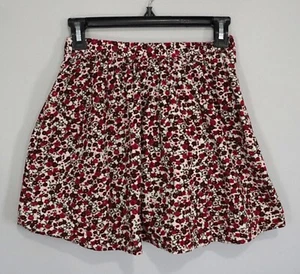 LANDS END Girls Red White Floral Pleated Corduroy Skirt Size 7 - Picture 1 of 4