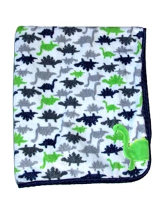Carters Child of Mine Green Blue Dinosaur Applique Baby Blanket Sherpa Lovey - Picture 1 of 2